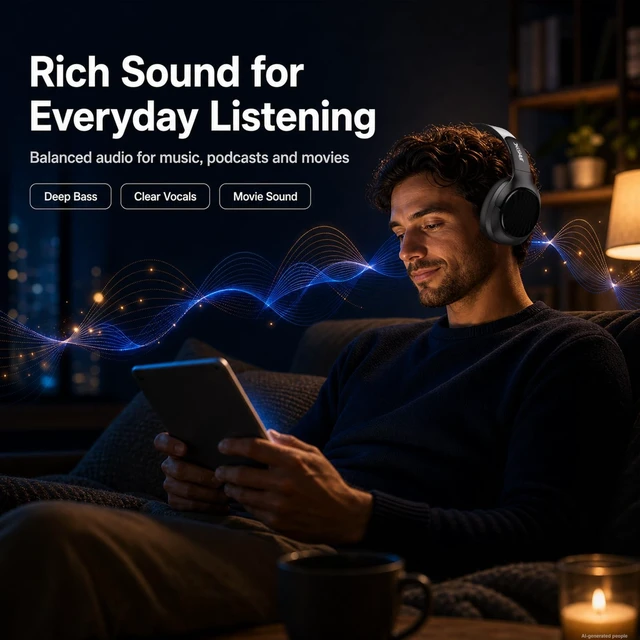 Alt view image 4 of 5 - Wireless Noise Cancelling Headphones, 120H Playtime, Over Ear Headphones