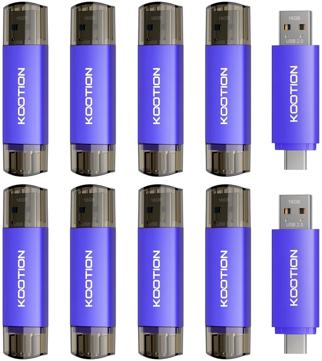 Main image of KOOTION 10-Pack 16GB Type C + USB A Portable 2.0 Flash Drive