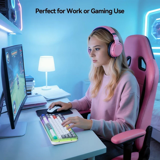 Alt view image 4 of 5 - AUSDOM K75pro Wireless Gaming Creamy Keyboard, Tri-Mode BT/2.4G/USB-C Computer Keyboard, RGB Backlit Media Knob Creamy Keyboard (Mixed Color)