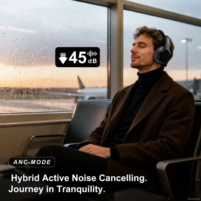 Alt view image 2 of 5 - Wireless Noise Cancelling Headphones, 120H Playtime, Over Ear Headphones