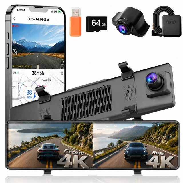 Main image of 12 Inch Mirror Dash Cam, 4K Front 4K Rear Voice Control with WiFi and GPS