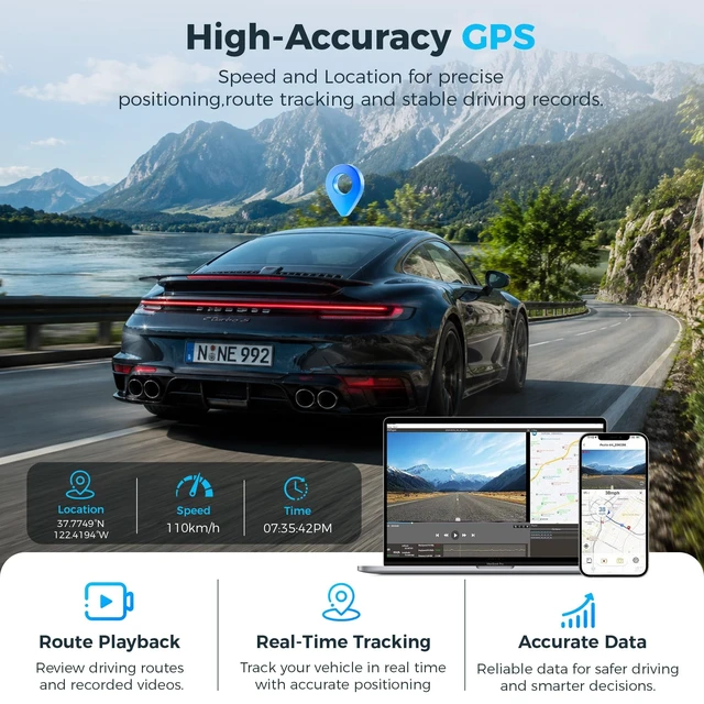 Alt view image 5 of 5 - 12 Inch Mirror Dash Cam, 4K Front 4K Rear Voice Control with WiFi and GPS