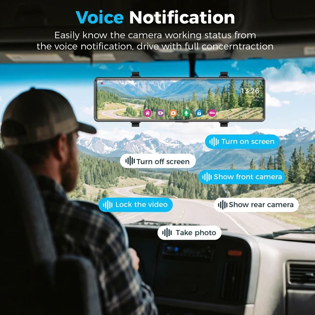 Alt view image 4 of 5 - 12 Inch Mirror Dash Cam, 4K Front 4K Rear Voice Control with WiFi and GPS