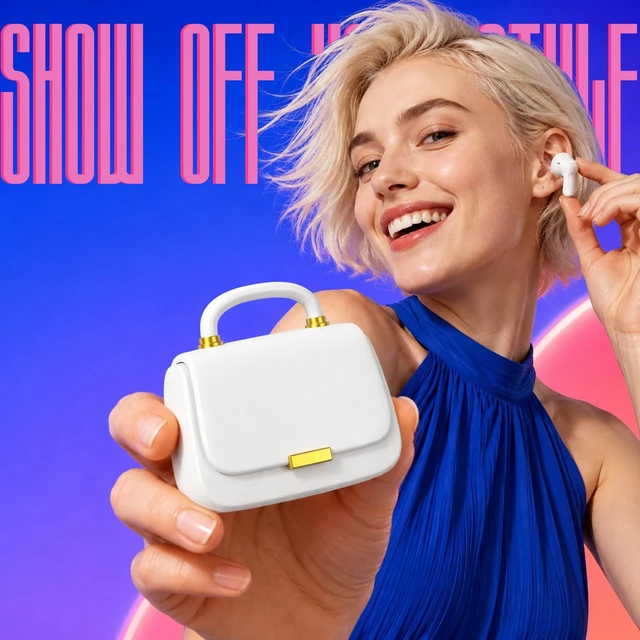 Alt view image 3 of 5 - ANCwear Wireless Earbuds with Mini Handbag Case, 22H Playtime, Pearl White