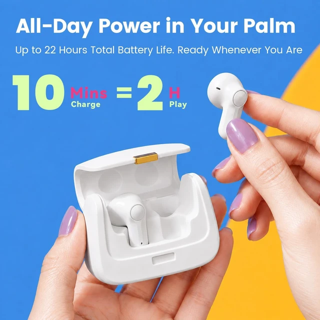 Alt view image 5 of 5 - ANCwear Wireless Earbuds with Mini Handbag Case, 22H Playtime, Pearl White