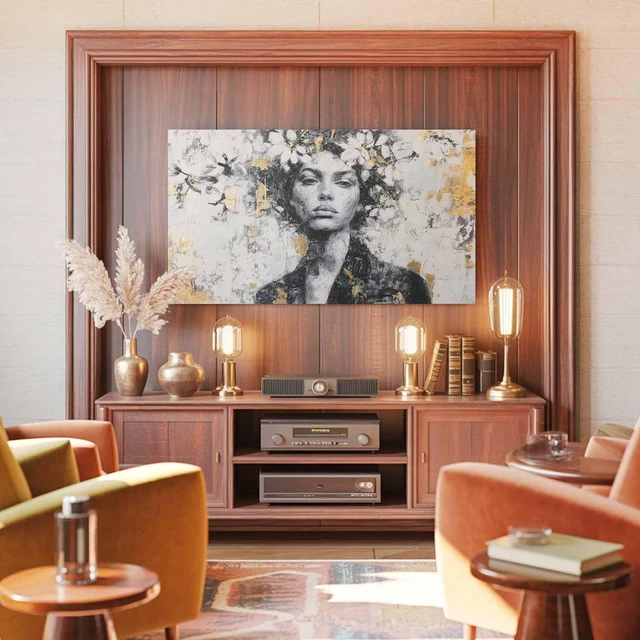 Alt view image 3 of 5 - Elastic Indoor TV Cover 85" Dust Protector,African American Posters Stretch Fabric Flat Screen TV Covers,Abstract Flower Vintage Black Women Universal Anti-scratch Cover for Curved LCD LED OLED TVs