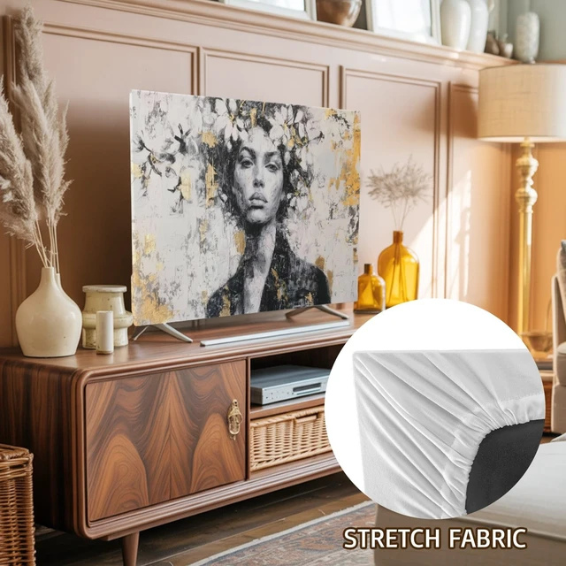Alt view image 2 of 5 - Elastic Indoor TV Cover 85" Dust Protector,African American Posters Stretch Fabric Flat Screen TV Covers,Abstract Flower Vintage Black Women Universal Anti-scratch Cover for Curved LCD LED OLED TVs