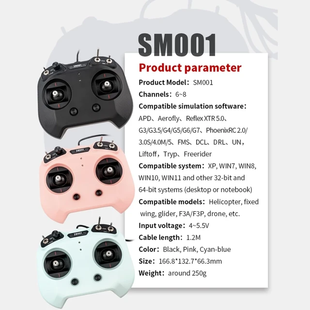 Alt view image 2 of 5 - HTLNUZD Flysky FS SM001 Flight Simulator Controller 8 CH, Supports a Variety FMS G3/G3.5/G4/G5/G6/G7 5.0 XTR VRC of Flight Simulation Software for RC Helicopters, Fixed Wing Etc (FS SM001-black)