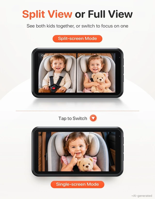 Alt view image 3 of 5 - LUCKVIEW BM2PRO Dual Car Camera Baby Monitor for 2 Kids