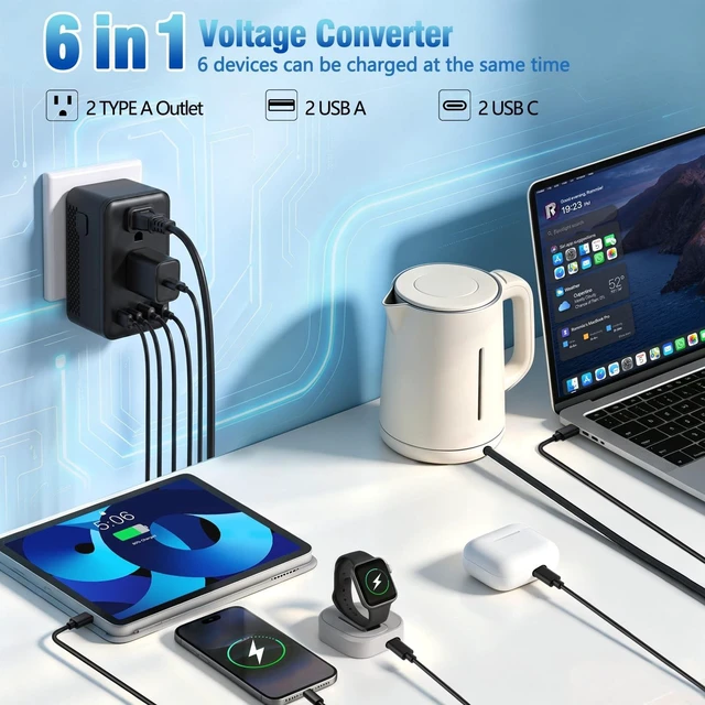 Alt view image 3 of 5 - 2000W Voltage Converter US to Europe,220V to 110V Converter for Hair Dryer