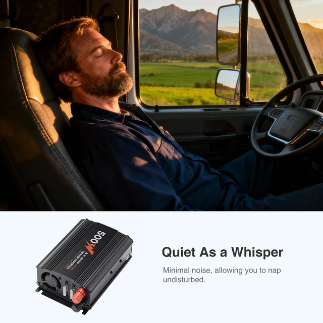 Alt view image 4 of 5 - POTEK 500W Modified Sine Wave Power Inverter, 12V DC to 120V AC Car Converter with 1000W Peak, 2 AC Outlets, USB-A Port, Battery Clamps and Car Plug