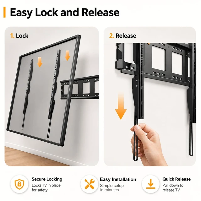Alt view image 2 of 5 - QAQMILI Heavy Duty Fixed TV Wall Mount for Most 50-120 Inch Screens, Low Profile TV Mount Bracket with Quick Release Lock, Ultra Slim Wall Mount, VESA 200x200-900x600mm, Holds 125kg/275 lbs, Large TVs