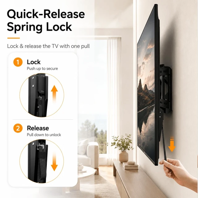 Alt view image 5 of 5 - QAQMILI Heavy Duty Fixed TV Wall Mount for Most 50-120 Inch Screens, Low Profile TV Mount Bracket with Quick Release Lock, Ultra Slim Wall Mount, VESA 200x200-900x600mm, Holds 125kg/275 lbs, Large TVs
