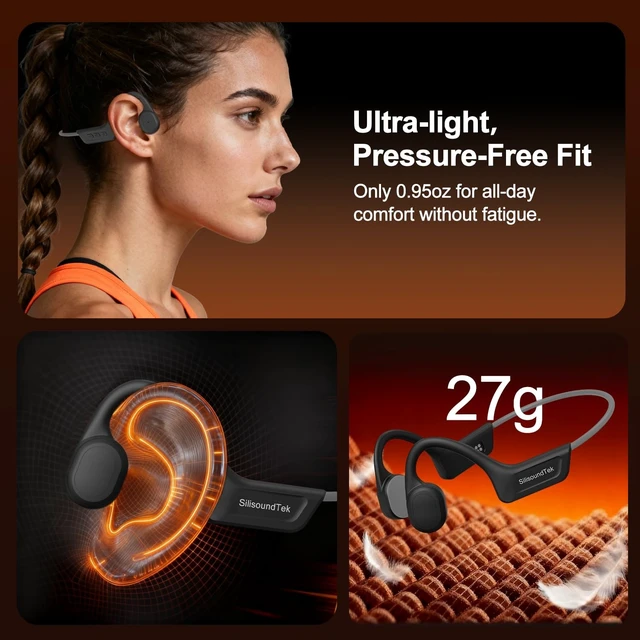 Alt view image 5 of 5 - Silisoundtech Bone Conduction Headphones,IPX7 Waterproof Wireless Bone Headphones,Open Ear Headphones Bluetooth 5.3 Built-in Mic,10H Playtime for Running,Cycling,Hiking,Gym,Workout.
