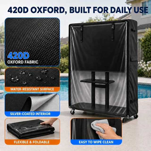 Alt view image 4 of 5 - 30-50 Inch Outdoor TV Cart Cover, Waterproof Oxford with Clear PVC Roll-Up