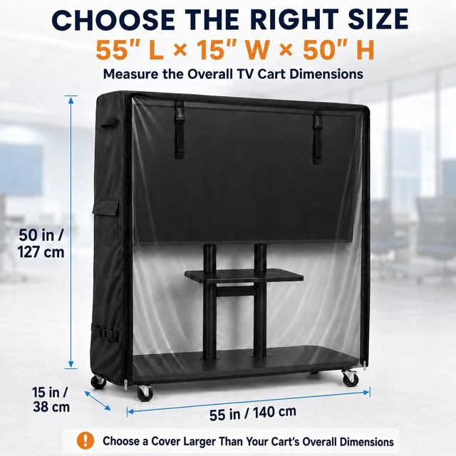 Alt view image 2 of 5 - 30-50 Inch Outdoor TV Cart Cover, Waterproof Oxford with Clear PVC Roll-Up