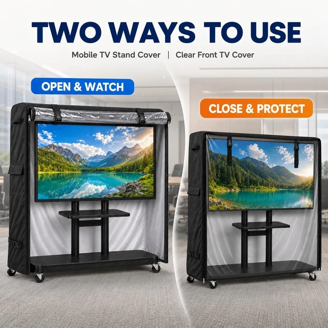 Alt view image 3 of 5 - 30-50 Inch Outdoor TV Cart Cover, Waterproof Oxford with Clear PVC Roll-Up