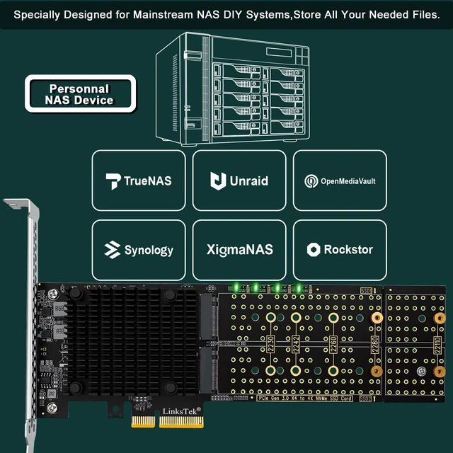 Alt view image 5 of 5 - PCIE-PEX8747M4 PCIE 3.0 x4 Interface to 4-Port NVME M.2 SSD Expansion Card for Desktop PCs, Broadcom PLX PEX8747 PCIE Gen 3.0 Switch, 32Gb/s Bandwidth, On-Card PCIE Bifurcation, for Storage & Boot