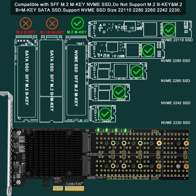 Alt view image 3 of 5 - PCIE-PEX8747M4 PCIE 3.0 x4 Interface to 4-Port NVME M.2 SSD Expansion Card for Desktop PCs, Broadcom PLX PEX8747 PCIE Gen 3.0 Switch, 32Gb/s Bandwidth, On-Card PCIE Bifurcation, for Storage & Boot
