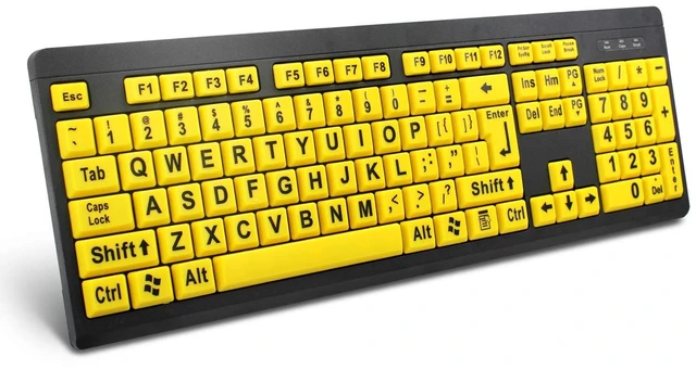 Main image of BOOGIIO Large Print Computer Keyboard, Wired USB High Contrast Keyboard with Oversized Print Letters for Visually Impaired Low Vision Individuals (Yellow+Black)