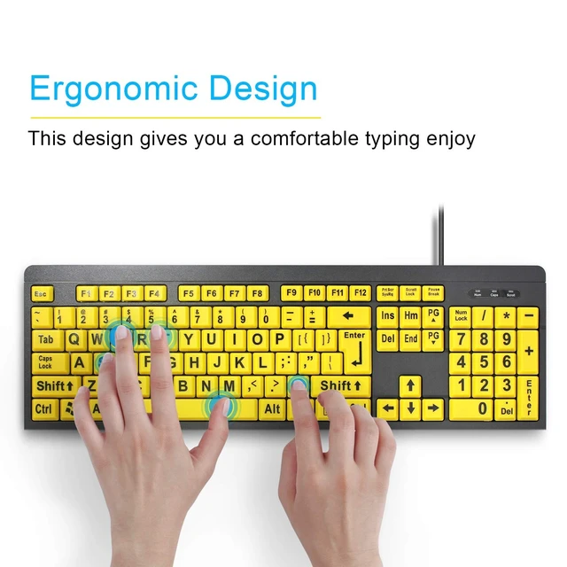 Alt view image 5 of 5 - BOOGIIO Large Print Computer Keyboard, Wired USB High Contrast Keyboard with Oversized Print Letters for Visually Impaired Low Vision Individuals (Yellow+Black)