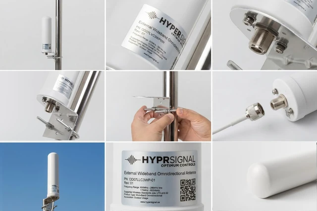 Alt view image 2 of 5 - HyperSignal Omnidirectional Antenna, Wideband 600MHz - 6000MHz, Weatherproof, Pole-Mounted, DC-Grounded Lightning Protection, 63mm x 220mm, for DAS, GSM, LTE, 5G, WiFi Applications