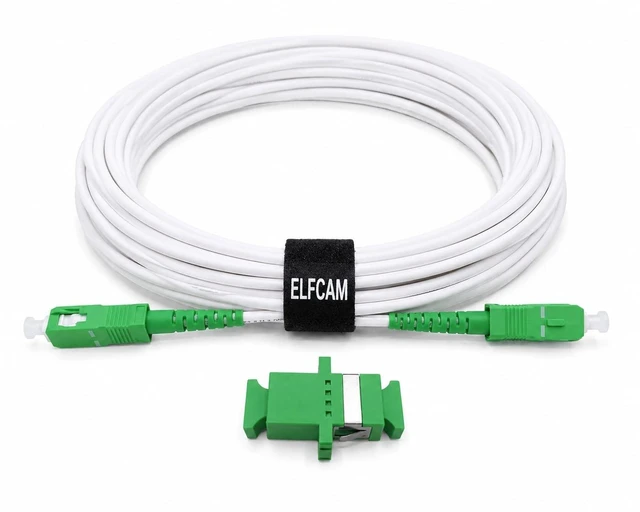 Main image of Elfcam - 25m/82.02ft Fiber Optic Cable Singlemode SCA to SCA, Delivery with The Coupler for Extending Fiber Optic Cable, Compatible with FTTH Cable, White, 25 Meters