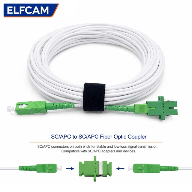 Alt view image 3 of 5 - Elfcam - 25m/82.02ft Fiber Optic Cable Singlemode SCA to SCA, Delivery with The Coupler for Extending Fiber Optic Cable, Compatible with FTTH Cable, White, 25 Meters
