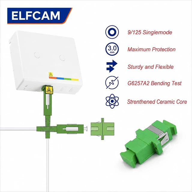 Alt view image 2 of 5 - Elfcam - 25m/82.02ft Fiber Optic Cable Singlemode SCA to SCA, Delivery with The Coupler for Extending Fiber Optic Cable, Compatible with FTTH Cable, White, 25 Meters