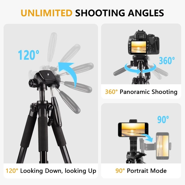 Alt view image 4 of 5 - PIOENIMAGE 74" Camera Tripod, Expandable Camera Tripod Stand for Camera and Phone, Spotting Scope Tripod, Camera Stand for Photography, Video Recording, Compatible with DSLR, iPhone, Spotting Scopes