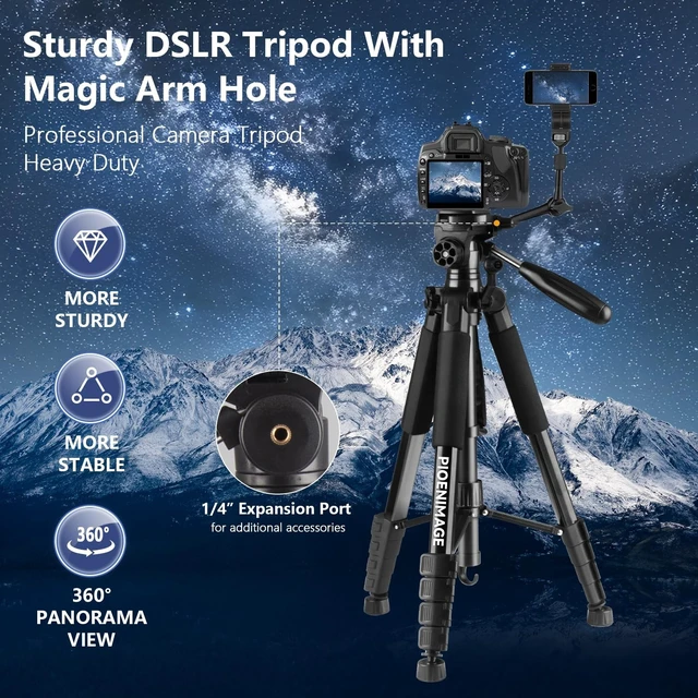 Alt view image 5 of 5 - PIOENIMAGE 74" Camera Tripod, Expandable Camera Tripod Stand for Camera and Phone, Spotting Scope Tripod, Camera Stand for Photography, Video Recording, Compatible with DSLR, iPhone, Spotting Scopes