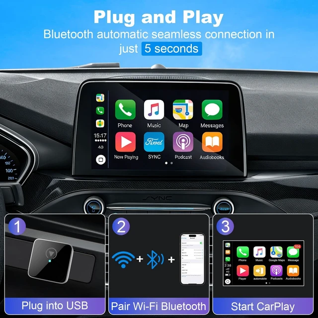 Alt view image 3 of 5 - 2 in 1 Wireless Carplay Adapter, 2026 Upgraded for IOS&Android Auto Dongle