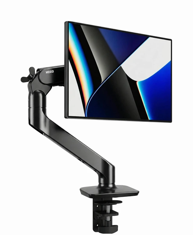 Main image of Tecrosiny Single Monitor Arm, White Gas Spring Desk Mount for 17"-34" Screens, Holds Up to 26.5 lbs, VESA 75x75/100x100, C-Clamp & Grommet Base (Black)