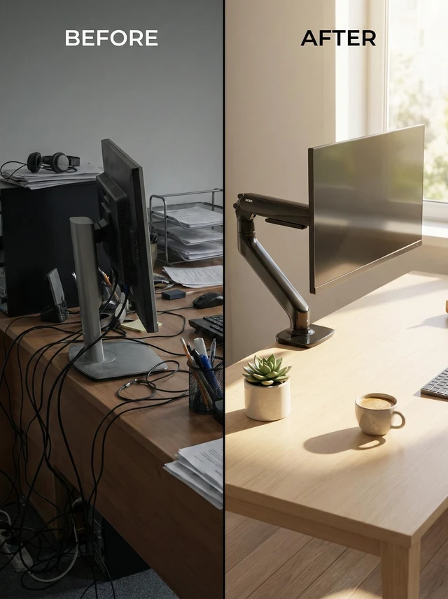 Alt view image 3 of 5 - Tecrosiny Single Monitor Arm, White Gas Spring Desk Mount for 17"-34" Screens, Holds Up to 26.5 lbs, VESA 75x75/100x100, C-Clamp & Grommet Base (Black)