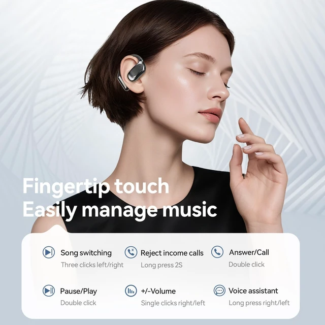 Alt view image 4 of 5 - CHENRUIDA Open Ear Headphones Bluetooth Wireless Over Ear Earbuds(Black)