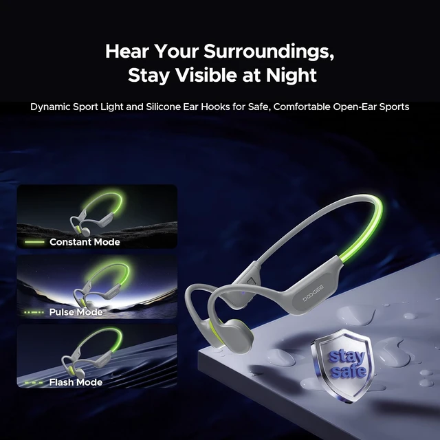 Alt view image 3 of 5 - DOOGEEEco Open-Ear IP68 Waterproof Swimming Headphones with Light Strip