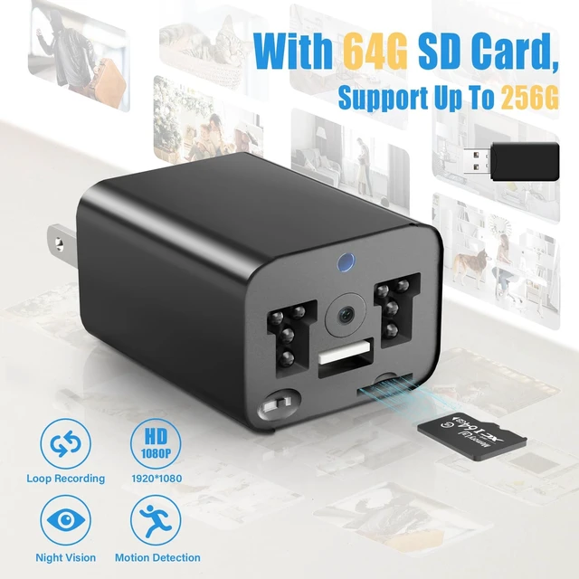 Alt view image 2 of 4 - TBYEPJU 64GB Card Security Camera, USB Powered, No WiFi Required,Black Cube Design