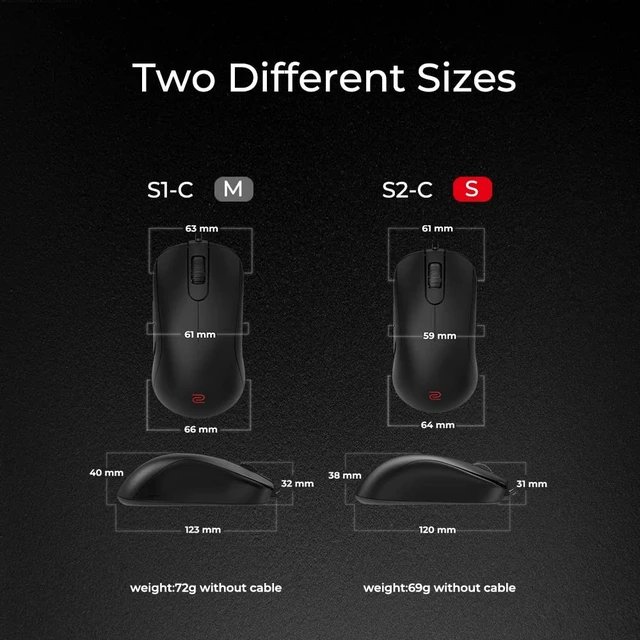 Alt view image 3 of 5 - BenQ Zowie S2-C Symmetrical Gaming Mouse ^^ Professional Esports Performance ^^ Driverless ^^ Paracord Cable ^^ Revisioned C-Features ^^ Matte Black ^^ Small Size