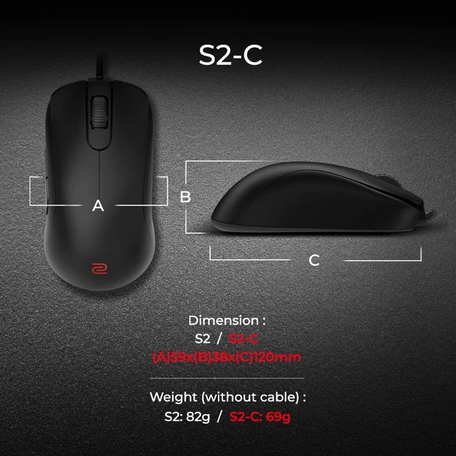 Alt view image 5 of 5 - BenQ Zowie S2-C Symmetrical Gaming Mouse ^^ Professional Esports Performance ^^ Driverless ^^ Paracord Cable ^^ Revisioned C-Features ^^ Matte Black ^^ Small Size
