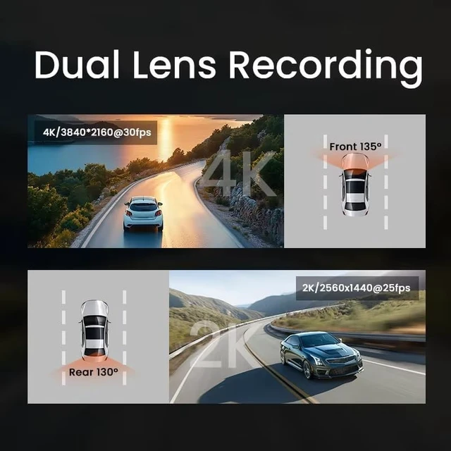 Alt view image 2 of 5 - EKLEVA 4K+2K Dual Dash Camera, 2160P Front and Rear, 170 Wide Angle, GPS, Night Vision, Super Capacitor