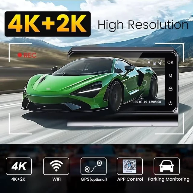Alt view image 4 of 5 - EKLEVA 4K+2K Dual Dash Camera, 2160P Front and Rear, 170 Wide Angle, GPS, Night Vision, Super Capacitor