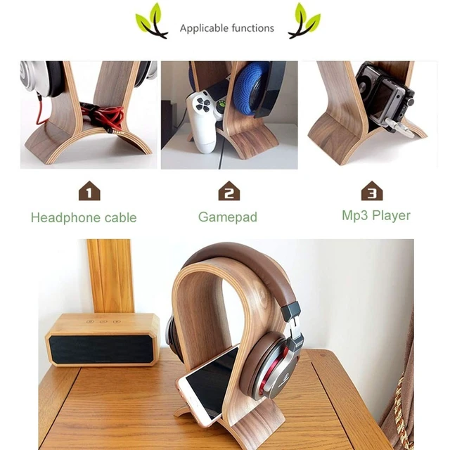 Alt view image 5 of 5 - Headphone Stand Wood, Headset Stand for Desk, Walnut Gaming Headphone Holder Compatible for Sennheiser, Bose, Beats, Razer, AKG, Airpod Max, HyperX, Sony PS4 et.