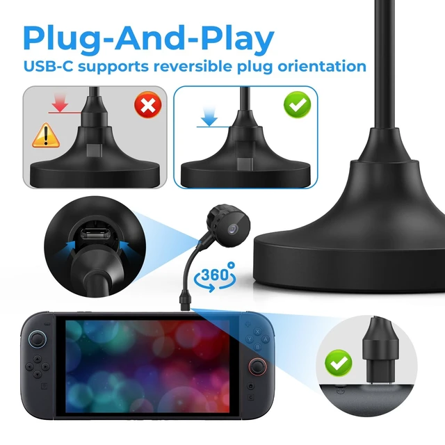 Alt view image 3 of 5 - DGBOSEN Switch 2 Camera,HD 1080P USB C Webcam Support Plug and Play,360 Flexible Angle Adjustment with Detachable USB C Cable and Privacy Sliding Lens Cover