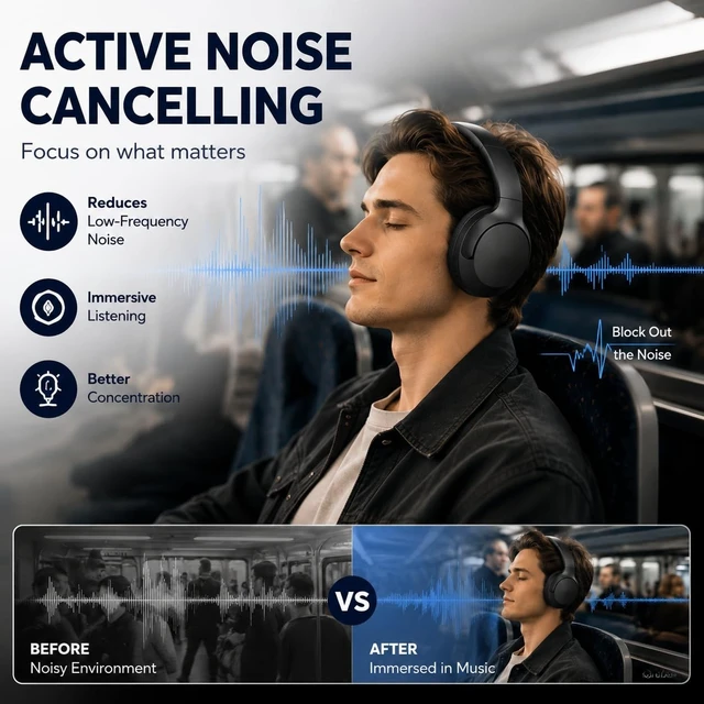 Alt view image 2 of 5 - MZYML Active Noise Cancelling Headphones, Bluetooth 5.4 Over-Ear Headphones