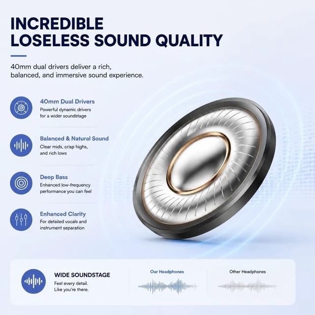 Alt view image 4 of 5 - MZYML Active Noise Cancelling Headphones, Bluetooth 5.4 Over-Ear Headphones