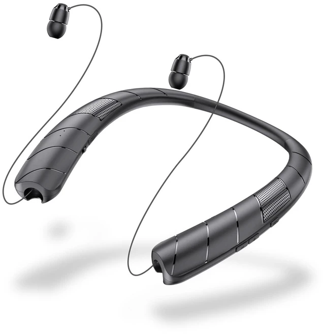 Main image of MZQYRVK 2 in 1 Retractable Neckband Bluetooth Headphones, IPX5 Waterproof Wearable Neck Speaker Earbuds, Bluetooth 5.0 Sports Wireless Earphones 48H Playtime for Running Gym Outdoor