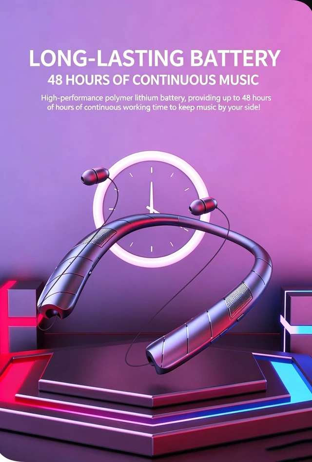 Alt view image 4 of 5 - MZQYRVK 2 in 1 Retractable Neckband Bluetooth Headphones, IPX5 Waterproof Wearable Neck Speaker Earbuds, Bluetooth 5.0 Sports Wireless Earphones 48H Playtime for Running Gym Outdoor
