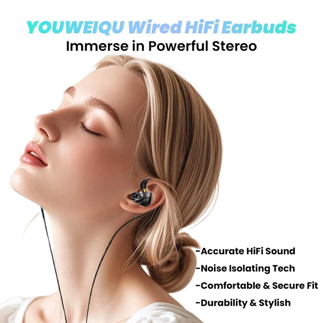 Alt view image 4 of 5 - YOUWEIQU Wired Earbuds for Gaming with Mic, HiFi Fixed Cable,Black