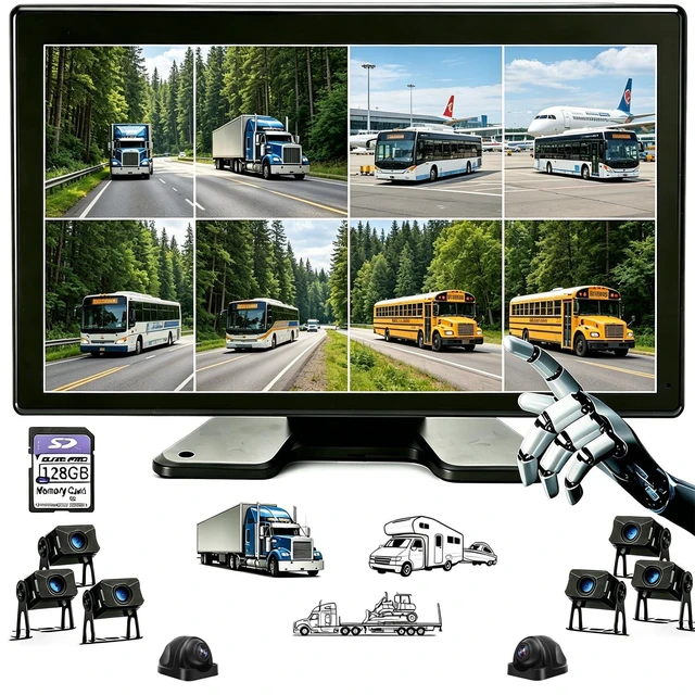 Main image of 8-Channel Rader Sensor Touchable 128GB Large Alarm Screen 1080P Backup Camera 10.36-Inch Monitor & Built-in DVR Video for RV Truck Trailer Rear Side Front Reversing View Wired System Image Waterproof