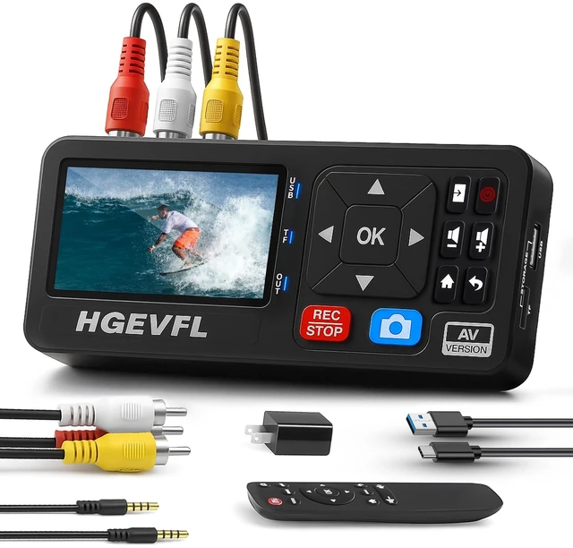 Main image of HGEVFL VHS to Digital Converter with 3" Display, AV & HDMI Video Capture Device, VCR to Digital Recorder for VHS Tapes, Hi8, Mini DV, DVD, Camcorders, Gaming, TV Box USB/TF Storage-Black